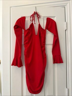 SHEIN Red Strapless Off-Shoulder Bodycon Dress